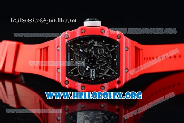 1:1 Richard Mille RM 35-02 RAFAEL NADA Japanese Miyota 9015 Automatic Red PVD Case with Skeleton Dial White Crown Red Rubber Strap - Click Image to Close